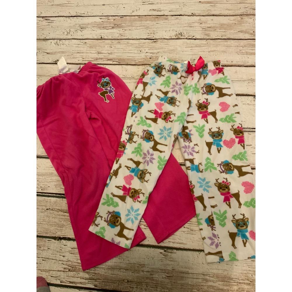 Steve Girls Fleece Pajama Pants Set Size 7 Pink Reindeer Snowflake 2 Pack